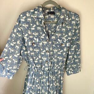 Vintage Breli Originals Blue Floral Pleated Midi Dress Size 12